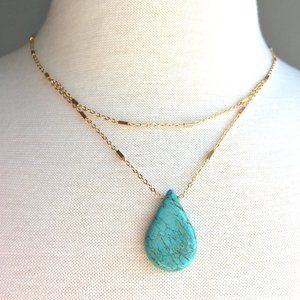 Turquoise Droplet — Double Gold Chain Necklace